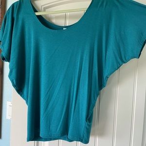 Off the shoulder oversized teal lightweight top.